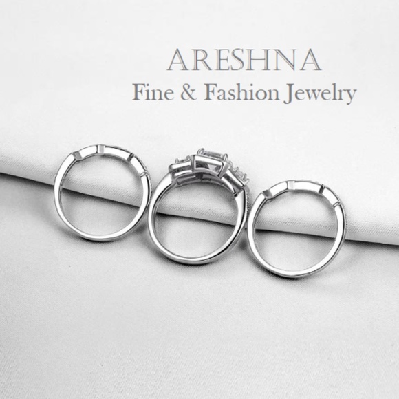 S925 3Pcs Square 1ct Round Diamond Engagement Ring - Picture 3 of 8